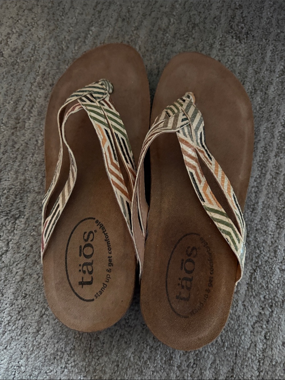 Taos Footwear Brown Footbed Sandal with Striped Fabric Straps